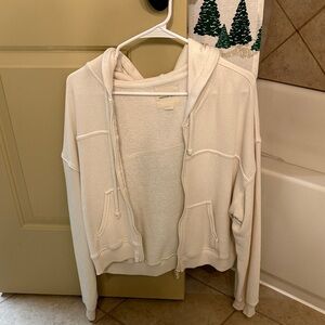 American Eagle Outfitters Cream Zip-Up Hoodie